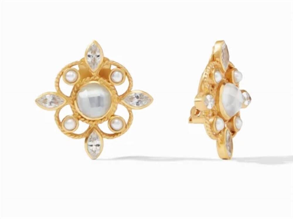 NEW JULIE VOS women's monaco clip earrings in clear crystal